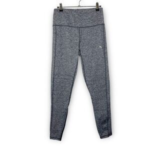 Puma Leggings Heather Gray Contrast Trim Logo Skinny Fit Mesh Back Womens Size L